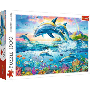 TREFL 1500 Piece Jigsaw Puzzle, Dolphin Family, Ocean Scene, Island Paradise, Sealife, Coral Reef, Adult Puzzles, Trefl 26162