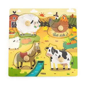 Viga - Wooden Knob Puzzle - Farm Animals - 4 Pcs