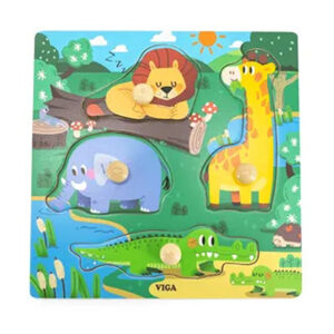 Viga - Wooden Knob Puzzle - Wild Animals - 4 Pcs