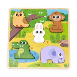 Viga - Tactile Puzzle Forest - Wooden Animal - 5 Pcs