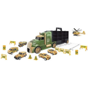 Free wheel truck carry case with 5 cars + 1 plane + 10 road sign - ARMY