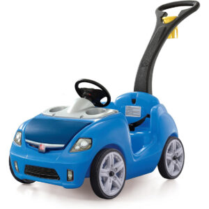 Step2 Whisper Ride II, Single Seater Kids Push Car, Easy to Store Ride On Toy with Seatbelt, Horn and Storage Trunk, Suitable for Children both Boys and Girls Aged 18m and Above, Blue