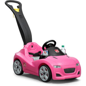 Step2 Whisper Ride Cruiser, Single Seater Kids Push Car, Easy to Store Ride On Toy with Seatbelt, Horn and Storage Trunk, Suitable for Children both Boys and Girls Aged 18m and Above, Pink