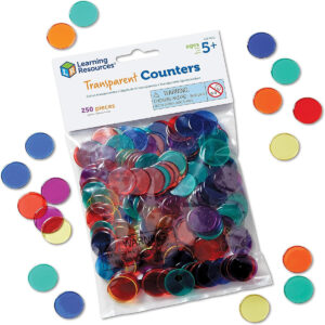 Learning Resources Transparent Color Counting Chips, Set of 250 Assorted Colored Chips, Ages 5+, Multicolor