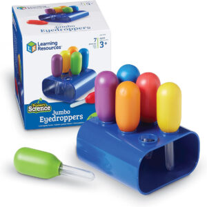 Learning Resources Jumbo Colorful Eyedroppers - Set of 6 with Stand, Ages 3+, Science Class Tools, Preschool Science, Sensory Accessories, Droppers for Kids, Back to School Supplies