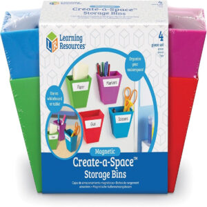 Learning Resources Create-a-Space Magnetic Storage Boxes - 4 Pack with Write & Wipe Labels Homeschool Accessories and Organizers, Craft and Crayons Organizer, Classroom Organizer,Back to School