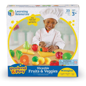 Learning Resources Pretend & Play Fruit, Cutting Fruits and Veggies Toy, Kids Play Food, Plastic Fruit & Veggies, Kitchen Toy, Ages 3+