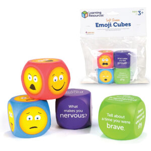 Learning Resources Soft Foam Emoji Cubes, Set of 4, Ages 3+, Conversation Cubes for Kids, Social Emotional Learning