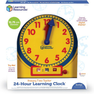 Learning Resources Primary Time Teacher Front of Class 24-Hour Learning Clock. Kids Learning to Tell the Time, Telling the Time Clock, Analogue and Digital Learning Clock