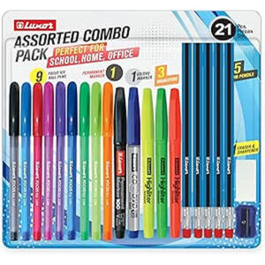 Luxor - Assorted Combo Pack | Trendy design Pen | Smooth Ink Flow pens | Precision writing and signing needs | Assorted Ink & Marker | 0.7mm ball tip Pen | Pack of 21