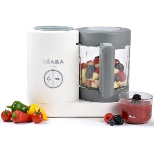 Béaba - Babycook Neo - Baby Food Maker - 4 in 1 : Food Processor, Blender and Cooker - Soft Steamer Cooking - Quick Homemade Baby Food - Glass Bowl - Stainless Steel Tub - Grey/White