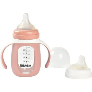 Béaba Glass Bottle with Silicone Protective Sleeve 210 ml - Pink
