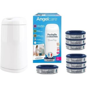 Angelcare Dress Up Diaper Bin with 7 OdourSeal Refill Bundle - Customizable Fabric Sleeve, Enhanced 7-Layer Odor Control, Hygienic & Easy to Use