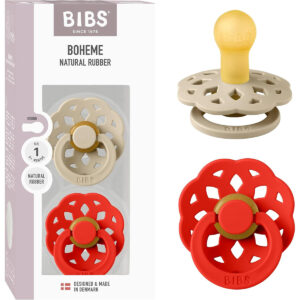 BIBS Boheme Pacifier 2-Pack Size 1 – Vanilla & Candy Apple – Latex Soothers for Newborns