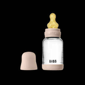 Bibs - Round Latex Slow Flow Glass Baby Bottle - Blush - 120 ml