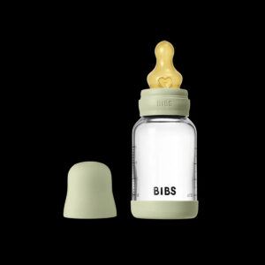 Bibs - Round Latex Slow Flow Glass Baby Bottle - Sage - 120 ml