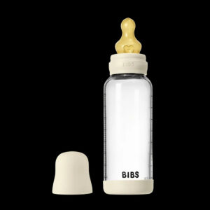 Bibs - Round Latex Medium Flow Glass Baby Bottle - Ivory - 240 ml