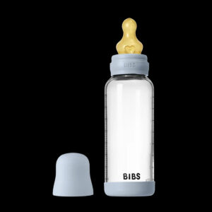 Bibs - Round Latex Medium Flow Glass Baby Bottle - Baby Blue - 240 ml