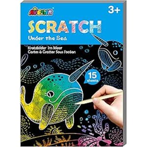 Avenir - Mini Scratch Book - Under the Sea | Mini Scratch Book with 5 different pictures to draw, simply using the special scratch tool | Ages 3+