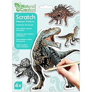 Avenir - Scratch Stickers - Dinosaur Multicolour | Decorate and colour the 4 ferocious dinosaur stickers with scratch art | For ages 3 years+