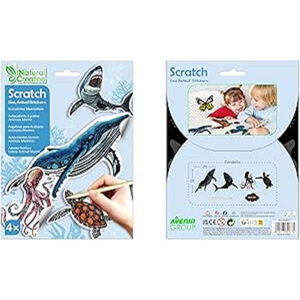 Avenir - Scratch Stickers - Sea Animal Multicolour | Decorate and color the 4 ferocious stickers with scratch art | For ages 3 years+