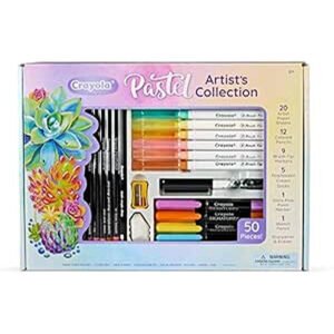 Crayola Pastel Colors Art Kit (50pcs), Kids Art Set with Pastel Markers & Pencils, Art Kit for Girls & Boys, Gift for Kids, 8+