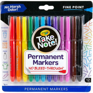 Crayola Take Note Permanent Markers, Fine Point, School Supplies, 12 Count