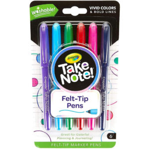 CRAYOLA Take Note Washable Felt Tip Pens, 6 Count