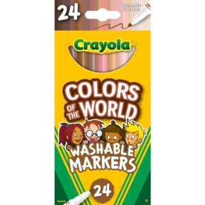 Crayola Colors of the World Markers (24ct), Washable Skin Tone Markers, Fine Line Markers for Kids, Great For Coloring Books, Ages 3+