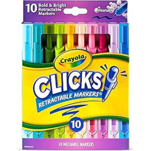Crayola 10 Ct Washable CLICKS Retractable Markers, Bold & Bright