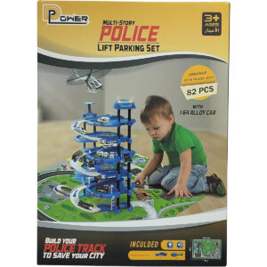 D-POWER – Multi Level Lift Parking Set | 5 Storied DIY Build Set, Theme – Police Station | 82pc Set, Kids Age 3+
