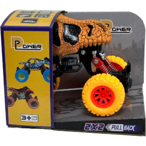D-Power - PullBack Dino Stunt Truck, Orange| No Batteries Needed, Fun for All Ages | 3+