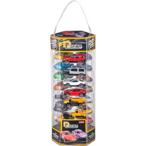 D-Power Diecast Cars Pack: 1:64 Scale Metal Alloy Die-cast Vehicles Collection with Storage Carrying Tub 20-Piece Multicolour for kids of all ages.