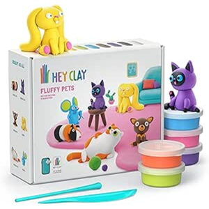 Hey Clay - FLUFFY PETS Colourful modelling air-dry clay, 15 cans with fun interactive app for kids 3 years +