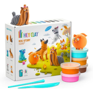 HEY CLAY - Colorful Modeling Air Dry Clay for Kids - Dog Story Set - Air Dry Clay Kit 15 Cans and Sculpting Tools with Fun Interactive Instructions App - 15024