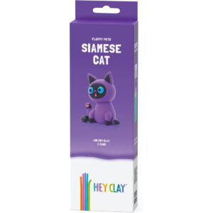 Hey Clay - Fluffy Pets SIAMESE CAT Colourful modelling air-dry clay, 3 cans with fun interactive app for kids 3 years +