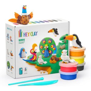 HEY CLAY Birds Set - Colourful Modeling Air Dry Clay for Kids - Air Dry Clay Kit 15 cans and sculpting tools with Fun Interactive Instructions App