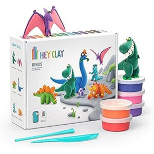 HEY CLAY -DIY Dinos: Pterodactylus, Triceratops, Tyrannosaurus Plastic Creative Modelling Air-Dry Clay For Kids 6 Cans