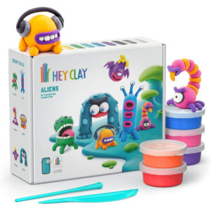 HEY CLAY - Aliens Set-Colourful Modeling Kids-Air Dry Clay Kit 15 cans and Sculpting Tools with Fun Interactive Instructions App, Multicoloured