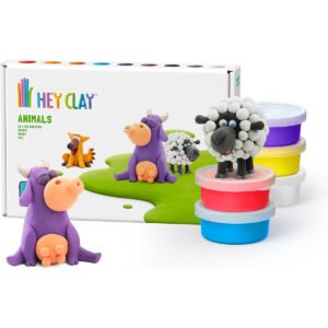 Hey Clay - DIY Animals: Cow, Doggie, Sheep Plastic Creative Modelling Air-Dry Clay For Kids 6 Cans