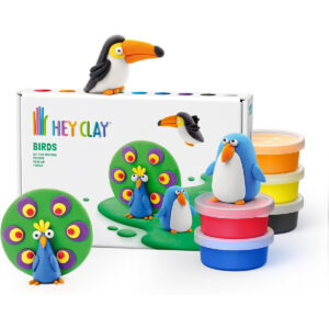 HEY CLAY Birds: Toucan, Penguin, Peacock Set - Air Dry Clay Kit 6 cans and Sculpting Tools with Fun Interactive Instructions App