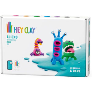 HEY CLAY -DIY Aliens: Burger, Trio, Scorpio Plastic Creative Modelling Air-Dry Clay For Kids 6 Cans