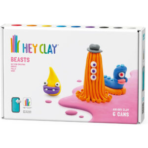 HEY CLAY -DIY Beasts: Worm, Ginger, Drop Plastic Creative Modelling Air-Dry Clay For Kids 6 Cans