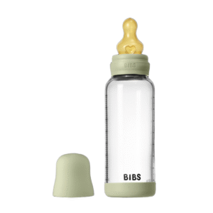 BIBS Glass Baby Bottle Round Latex 1 pack 240 ml Medium Flow Sage