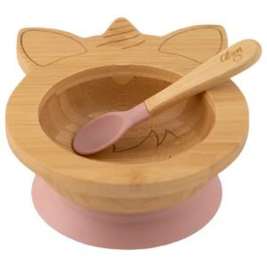 Citron Organic Bamboo Bowl 250ml Suction + Spoon Unicorn Blush Pink