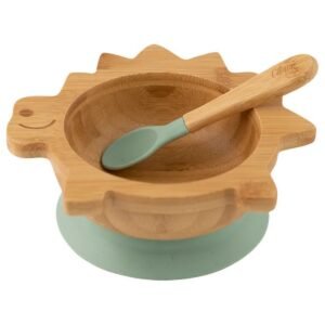 Citron Organic Bamboo Bowl 250ml Suction + Spoon Dino Green
