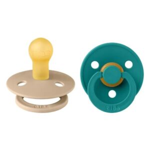 Bibs - Latex Round Nipple Pacifiers 0M - Taupe Scuba - Pack of 2 - Size1
