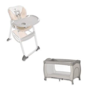 Hauck - Sleep N Play Go Plus Travel Cot - Beige And Disney Sit N Fold High Chair - Pooh Cuddles