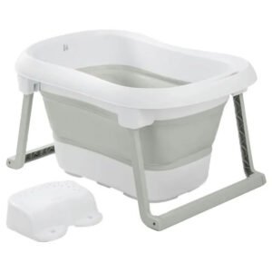 Hauck - Wash N Fold Baby Bath Tub with Stool - White/Sage