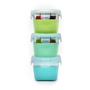 Melii - Glass Food Storage Containers With Silicone Sleeve - Green/Mint/Turquoise - 3 Pcs - 160 ml